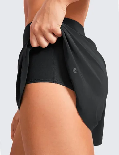 Vista 5 de CRZ YOGA - Pantalones cortos deportivos, de tiro medio, para mujer, ligeros, con abertura alta, forro, de secado rápido, para gimnasio