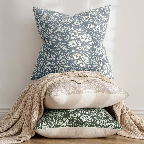 Vista 2 de MIULEE Fundas de almohada florales 18x18, juego de 2 fundas de almohada decorativas modernas de lino, fundas de almohada neutras de estilo granja