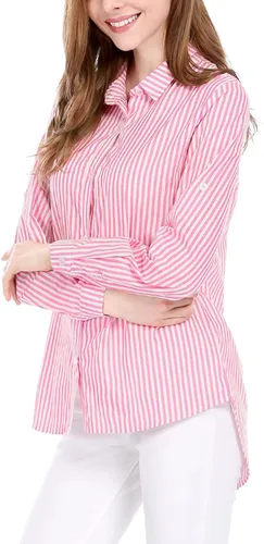 Vista 4 de Allegra K Camisa de manga larga enrollable con botones a rayas para mujer