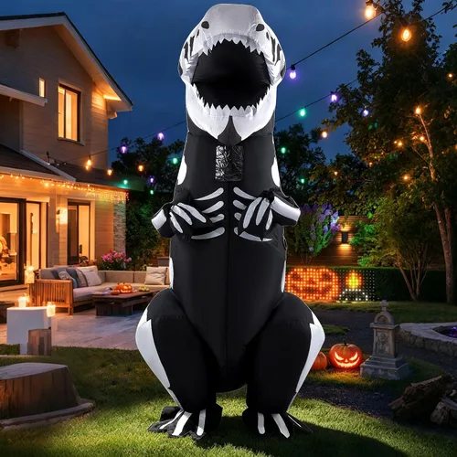 Vista 5 de Lulu Home Halloween Dinosaur Costume T-Rex Inflatable Costume for Adult Negro & blanco