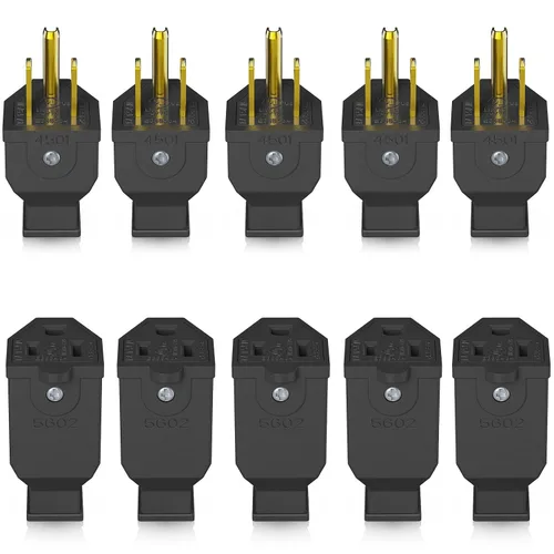 Vista 18 de ELEGRP Conector de Cuchilla Recta, Conector de Repuesto de Extremos de Cable de Extensión, 15 Amperios, 125 Voltios, NEMA 5-15P, Conector de Negro