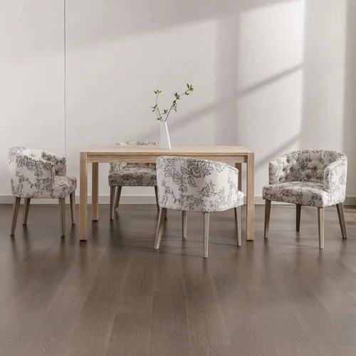 Vista 3 de DUOMAY Juego de 2 sillas de comedor modernas copetudas, silla auxiliar tapizada de lino, cómoda silla de barril con patas de madera para el hogar
