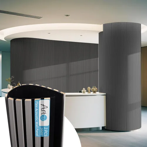 Vista 12 de Art3d Paquete de 1 panel de pared de listones de madera acústica con diseño plano enrollable, paneles absorbentes de sonido de 95.3 x 23.8 pulgadas