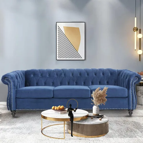 Vista 21 de LEVNARY Sillón Chesterfield de Terciopelo, Sillón Individual de Estilo Moderno de Mediados del Siglo con Respaldo de Botones y Decoración con Beige