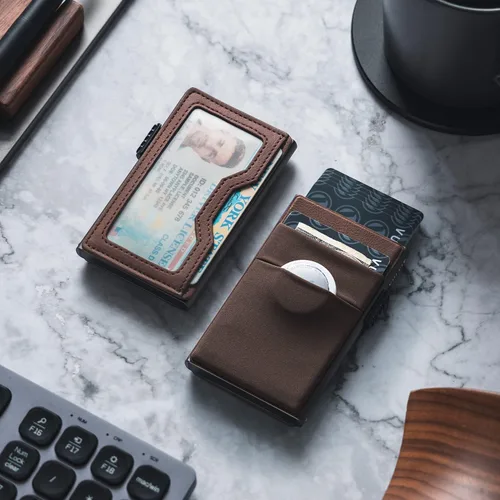 Vista 36 de VULKIT Billetera minimalista con ventana de identificación y bolsillo EDC con bolsillo desplegable para tarjetas de crédito y bloqueo RFID, diseño