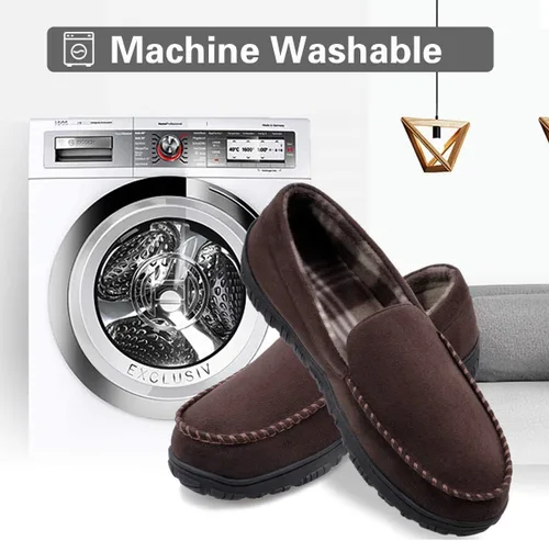 Vista 5 de shoeslocker Pantuflas para hombre de microgamuza mocasín con espuma viscoelástica zapatos para casa