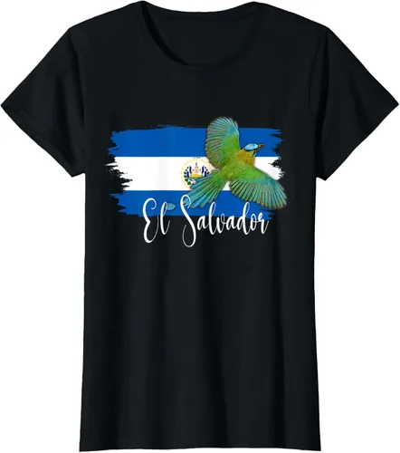 Vista 49 de Camiseta con la bandera de El Salvador, mapa de El Salvador, camiseta de Salvador para mujer, Negro