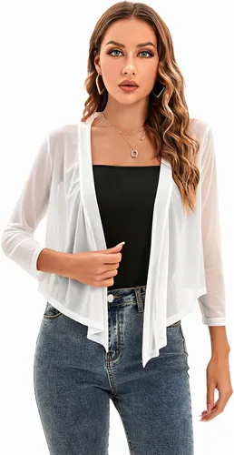 Vista 3 de Cárdigan tipo bolero de manga 34 para mujer, con lazo, ligero, bolero