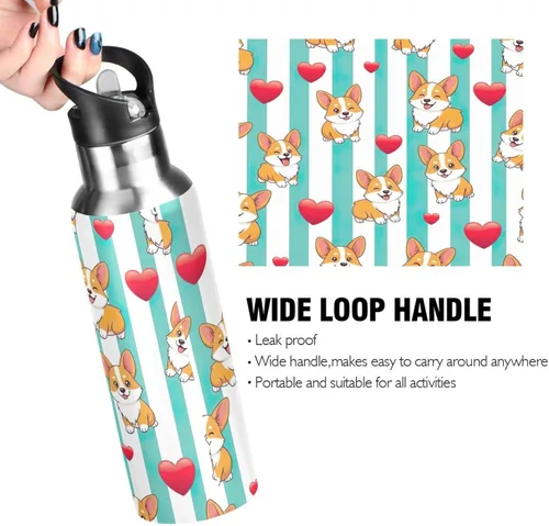 Vista 4 de Insulated Water Bottle 32 Oz, BPA-Free Sports Water Bottle with Straw for Gym Outdoor Travel School, Cute Dogs Aqua White