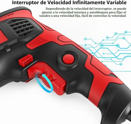 Vista 4 de Taladro de impacto de 850 W, 1/2 pulgadas, 7 amperios con cable con velocidad variable 0-3000 RPM, martillo y taladro 2 funciones en 1 para acero