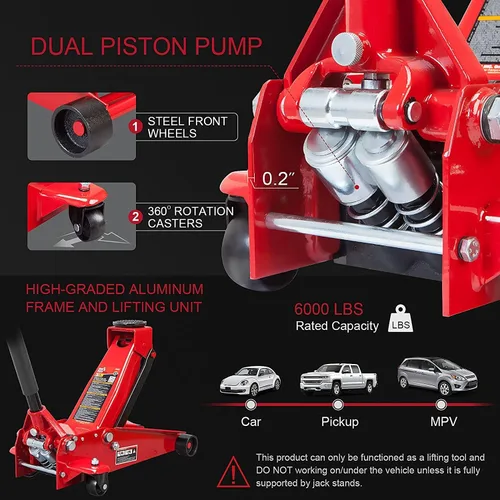 Vista 2 de BIG RED ATZ830023R Torin - Gato hidráulico de suelo de acero resistente, con bomba de elevación rápida de doble pistón, capacidad de 3 toneladas