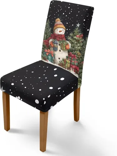 Vista 18 de Rnyleeg Fundas navideñas para sillas de comedor, fundas de asiento de comedor con estampado de campanas brillantes, juego de 1 funda suave y lavable