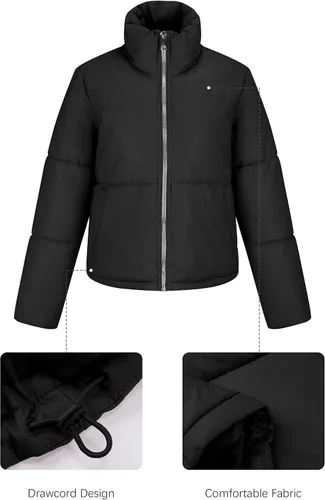Vista 4 de XULIKU Chaqueta ligera acolchada con capucha para mujer, abrigo corto de burbujas de invierno para mujer