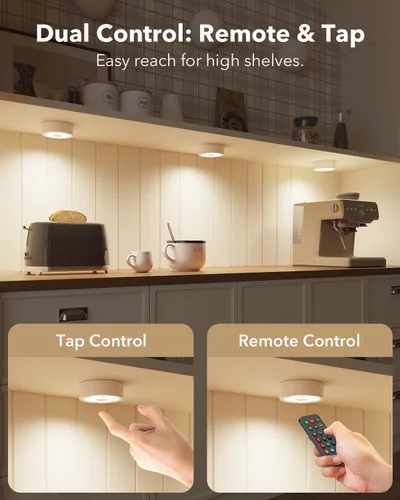 Vista 4 de Luces LED recargables de disco con control remoto, luces de botón con pilas de 2400mAh, luces adhesivas magnéticas para tocar, luz inalámbrica