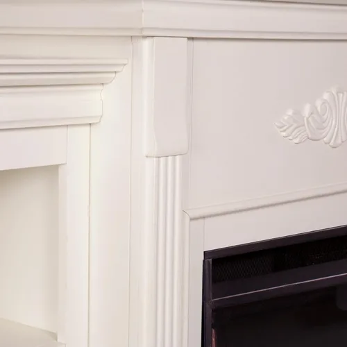 Vista 6 de SEI Furniture - Chimenea eléctrica con pantalla táctil Tennyson con estantes para libros - Marfil - Diseño de transición, vidrio marfil y madera