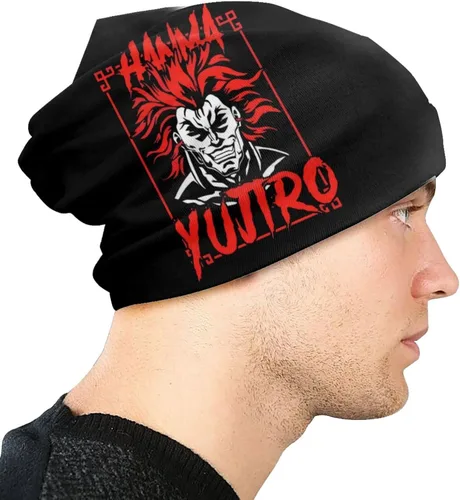Vista 4 de Anime Baki The Grappler Yujiro Hanma Beanie Hat para hombres y mujeres verano fino sombreros de punto calavera negro, Negro