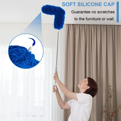 Vista 8 de Plumeros mejorados para limpieza (6 unidades), plumero de ventilador de techo con poste de extensión grueso de 100 pulgadas, plumero de microfibra