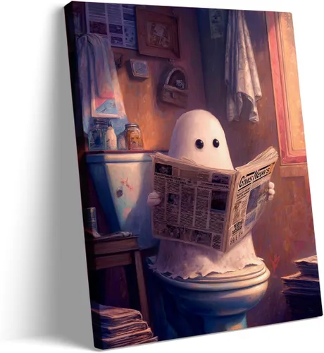 Vista 17 de Bonito arte de pared de gato negro de Halloween, divertido póster de lienzo de luna llena con ojos amarillos y cita de Feliz Halloween