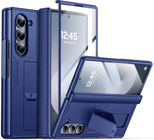 Vista 9 de Funda para Samsung Galaxy Z Fold 6 con soporte para S Pen y soporte, [protección de bisagra y protector de pantalla templado] Funda de carga Azul