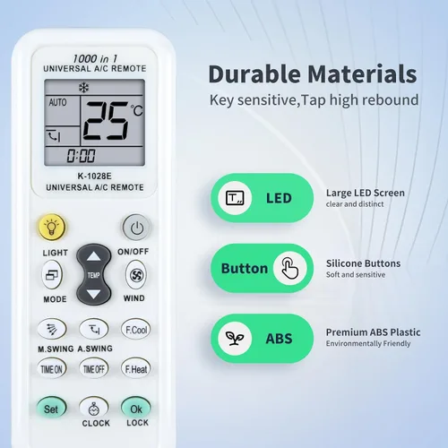 Vista 5 de K-1028E - Control remoto universal de repuesto de CA para aire acondicionado Haier/LG/Sharp/Gree/Midea/Hitachi/Panasonic/Bosch/Toshiba/Sanyo, 1000