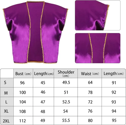 Vista 3 de Zhanmai Juego de 5 piezas de disfraz de príncipe árabe para hombre, chaleco morado, pantalones harén, sombrero de fieltro rojo Fez, banda y barba