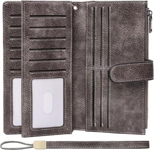 Vista 9 de XINNSTAR Cartera para mujer con bloqueo RFID de gran capacidad, cartera larga para mujer con bolsillo de muñeca, con ventana para tarjeta