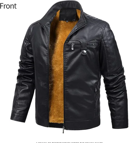 Vista 4 de Chaqueta de cuero a la moda para hombre Can-am, chaqueta de motocicleta gruesa con forro polar cálido, abrigo bombardero de invierno con bolsillos