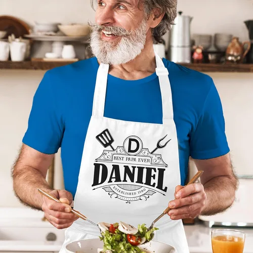 Vista 6 de Delantal de cocina personalizado para el día del padre, regalo con nombre 8 diseños de parrilla, delantales blancos personalizados para papá regalo