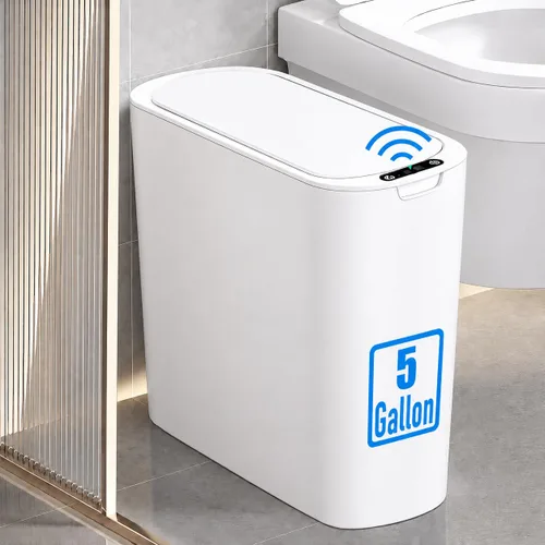 Vista 10 de TIPGO Cubo de basura de 5 galones con sensor de movimiento para baño con tapa, cubo de basura automático sin contacto, cesta de basura inteligente