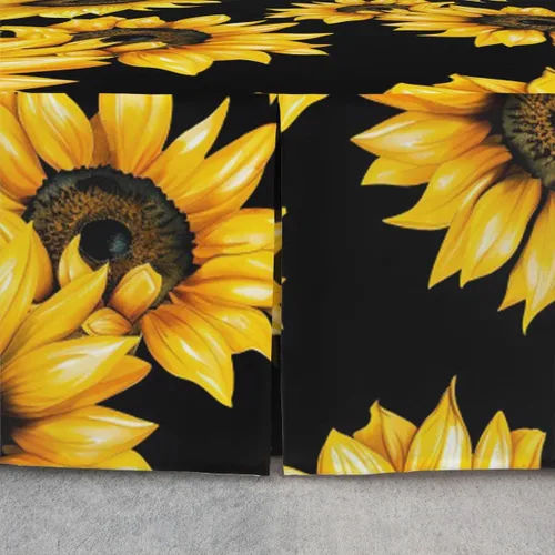 Vista 4 de Falda de cama individual de girasol, flores soleadas con esquinas divididas, faldas de cama bohemias florales amarillas, falda de cama para plantas