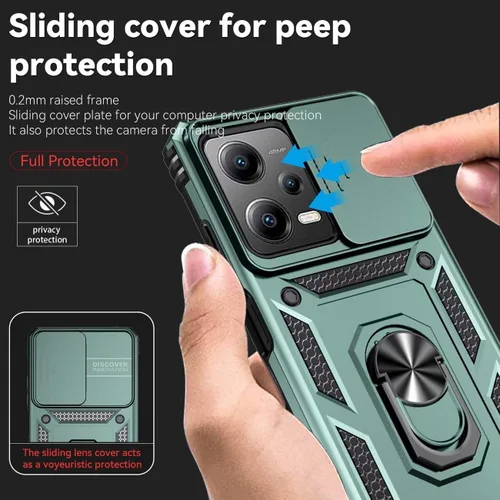 Vista 2 de Funda para Redmi Note 12 Pro, Poco X5 Pro 22101320G con protector de pantalla de vidrio templado y cubierta de cámara deslizante, anillo magnético
