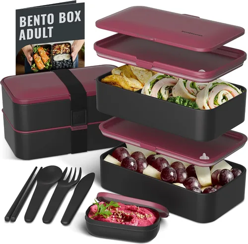 Vista 9 de Bentoheaven Lonchera Bento de alta calidad para adultos con compartimentos para mujeres y hombres, juego de utensilios, palillos y recipiente