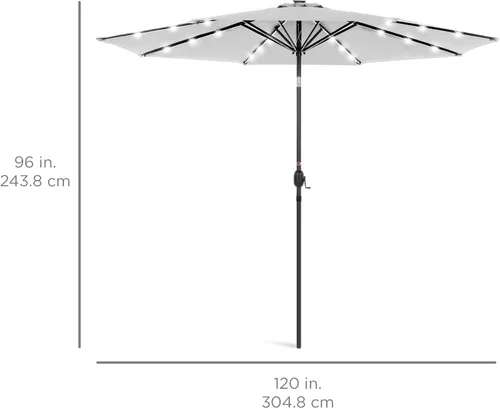 Vista 7 de Best Choice Products Sombrilla de Patio Solar de Poliéster con Luz LED de 10 pies con Ajuste de Inclinación y Tela Resistente a los Rayos UV - Gris