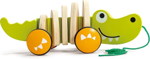 Vista 2 de Hape Croc de madera Walk-A-Long para bebés Juguete para caminar para niños pequeños de 12 meses en adelante