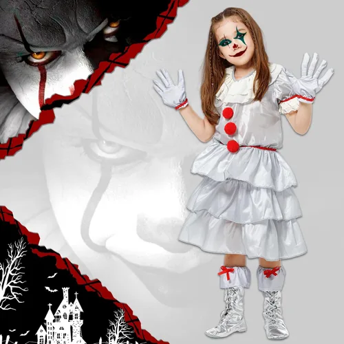 Vista 2 de Girl Pennywose Costume - Scary Clown Halloween Costume for Girls Playwear - It Costume for Kid