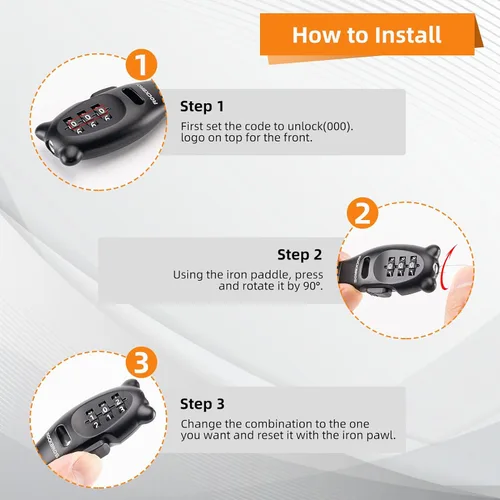 Vista 6 de ROCKBROS Cerradura de bicicleta con brida de cremallera, cerradura de cable pequeño, cerraduras ligeras para gabinete de refrigerador