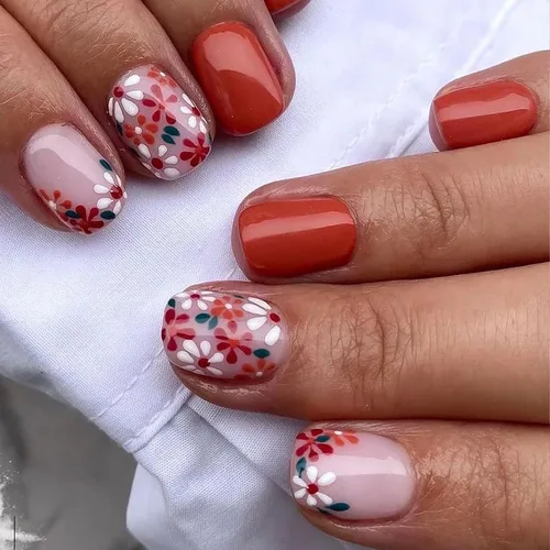 Vista 8 de Juego de 24 uñas postizas cuadradas cortas a presión, 3D, para primavera y verano, reutilizables, color naranja, uñas postizas a presión, lindas