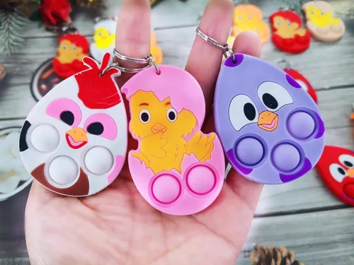 Vista 6 de 24 paquetes de huevos a granel pollos mochila llavero mini pop Fidget fiesta Pascua regalos escuela estudiantes premios burbuja