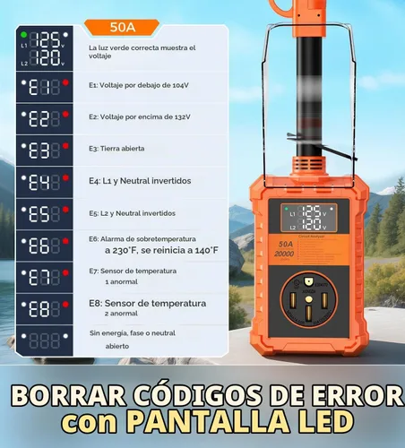 Vista 4 de Protector de sobretensiones RV de 50 amperios, analizador de circuito RV de 20000J con cubierta impermeable, pantalla LED, adaptador de enchufe RV