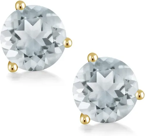 Vista 53 de Gem Stone King Aretes de oro de 14 quilates, 0.236 in, piedra natal redonda, Martini, 3 puntas, aretes de oro para mujer