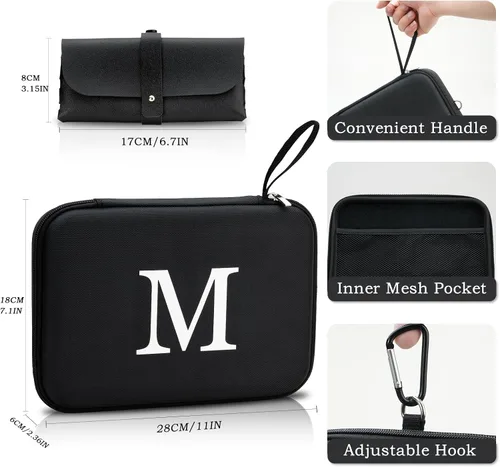 Vista 2 de Estuche organizador de lentes de sol duro con inicial personalizada de EVA, regalos de cumpleaños para mujeres y hombres con mosquetón de metal