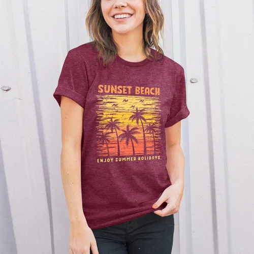 Vista 4 de Beach Shirts for Women Hawaiian Graphic Tees Sunshine Summer Vacation Vintage Tshirt Tops