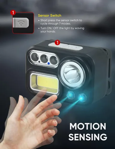 Vista 10 de Paquete de 2 faros delanteros con sensor de movimiento 4 en 1, 500 lúmenes