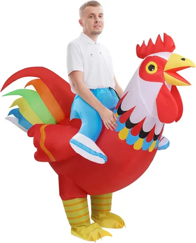 Vista 2 de KABOER Disfraz inflable de gallo para adultos, divertido disfraz de pollo inflable para adultos, Halloween, cosplay, vestido de animales inflables