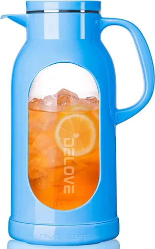 Vista 8 de Delove Jarra de vidrio de 68 oz/2 litros con carcasa a prueba de roturas - Forro de vidrio resistente al calor - Tapa de acero inoxidable - Jarra