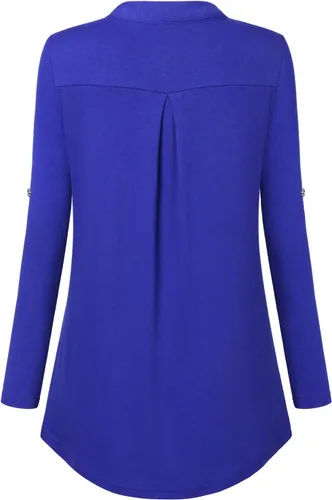 Vista 5 de Bulotus - Blusa larga e informal, con cierre frontal, cuello en V y manga 34, para mujer