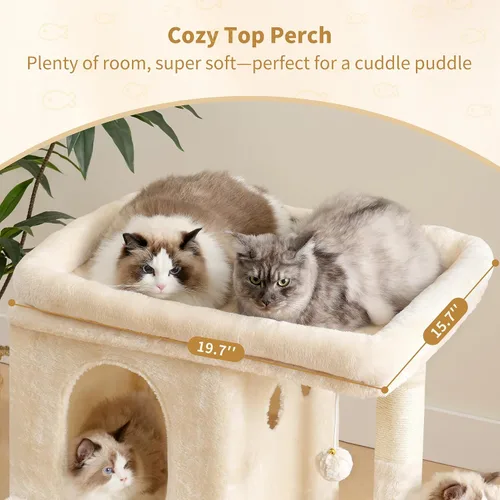Vista 8 de Heybly Árbol para gatos, torre para gatos de 25.6 pulgadas con amplia percha superior para gatos grandes, muebles de casa para gatos estilo escalera