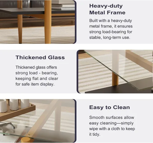 Vista 6 de Furnify Mesa de centro de cristal, mesa central rectangular para sala de estar con patas doradas, mesas decorativas modernas de mediados de siglo