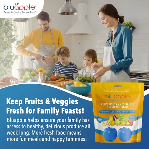 Vista 5 de Bluapple Produce Saver Absorbedor De Gas Etileno, Paquete De 2: Mantiene Las Frutas Y Verduras Frescas Por Más Tiempo En El Refrigerador Y Fruteros