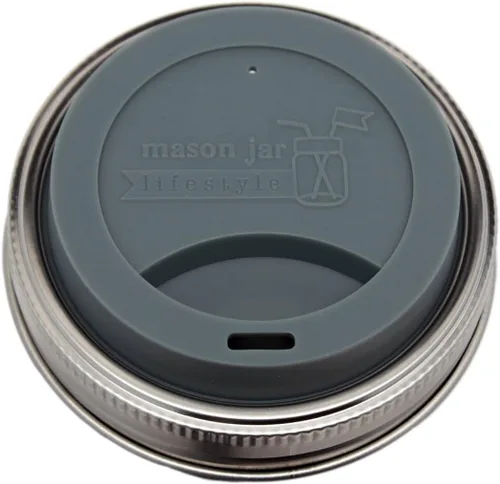 Vista 3 de Tapa de silicona para beber con banda de acero inoxidable para tarros Mason (Americana multicolor, boca regular)